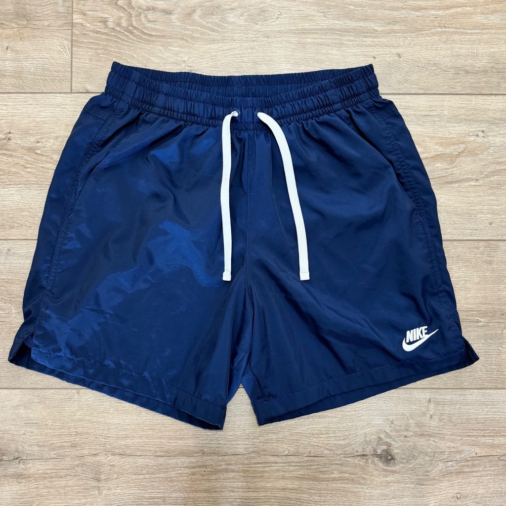 Nike Men's Swim Shorts Small Navy Blue Swoosh Drawstring Mesh Lined Trunks